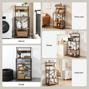 Artiss 4-Tier Kitchen Rack with 2 Power Outlets 6 Hooks Microwave Storage Shelf KR-MEL-4S-60-2AC-BKBR
