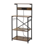 Artiss 4-Tier Kitchen Rack with 2 Power Outlets 6 Hooks Microwave Storage Shelf KR-MEL-4S-60-2AC-BKBR