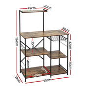 Artiss 4-Tier Kitchen Rack with Pull Out Basket 6 Hooks Microwave Storage Shelf KR-MEL-4S-90-BKBR