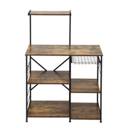 Artiss 4-Tier Kitchen Rack with Pull Out Basket 6 Hooks Microwave Storage Shelf KR-MEL-4S-90-BKBR