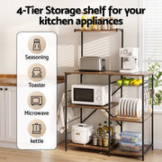Artiss 4-Tier Kitchen Rack with Pull Out Basket 6 Hooks Microwave Storage Shelf KR-MEL-4S-90-BKBR