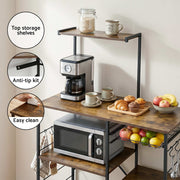Artiss 4-Tier Kitchen Rack with Pull Out Basket 6 Hooks Microwave Storage Shelf KR-MEL-4S-90-BKBR
