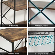 Artiss 4-Tier Kitchen Rack with Pull Out Basket 6 Hooks Microwave Storage Shelf KR-MEL-4S-90-BKBR