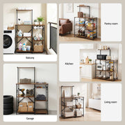 Artiss 4-Tier Kitchen Rack with Pull Out Basket 6 Hooks Microwave Storage Shelf KR-MEL-4S-90-BKBR