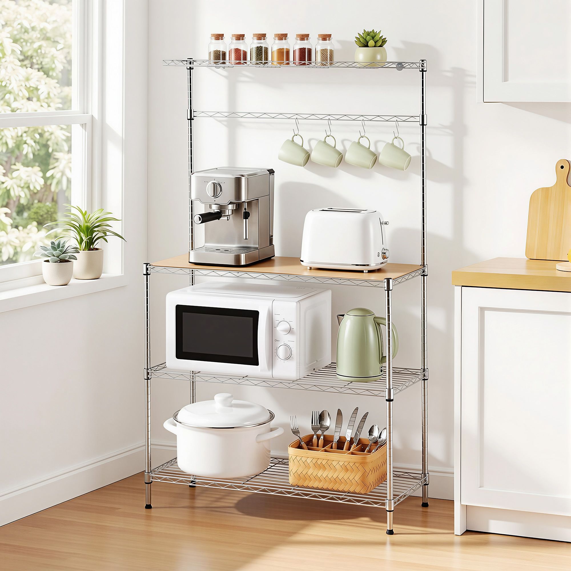 Artiss 4-Tier Metal Kitchen Rack Shelf Silver Storage Shelves Organizer Microwave Stand 90cmx151cm KR-MEL-4S-90-SS