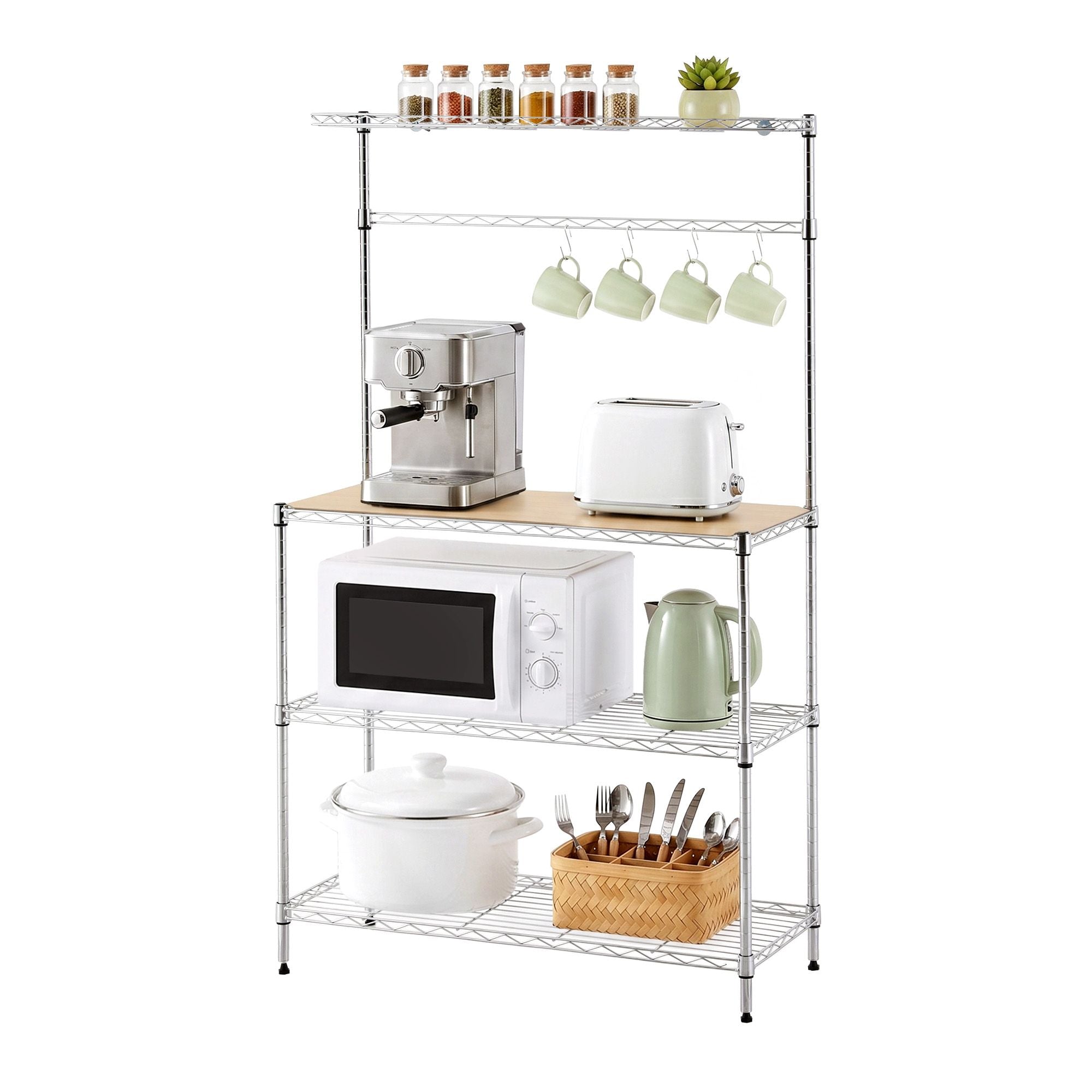 Artiss 4-Tier Metal Kitchen Rack Shelf Silver Storage Shelves Organizer Microwave Stand 90cmx151cm KR-MEL-4S-90-SS