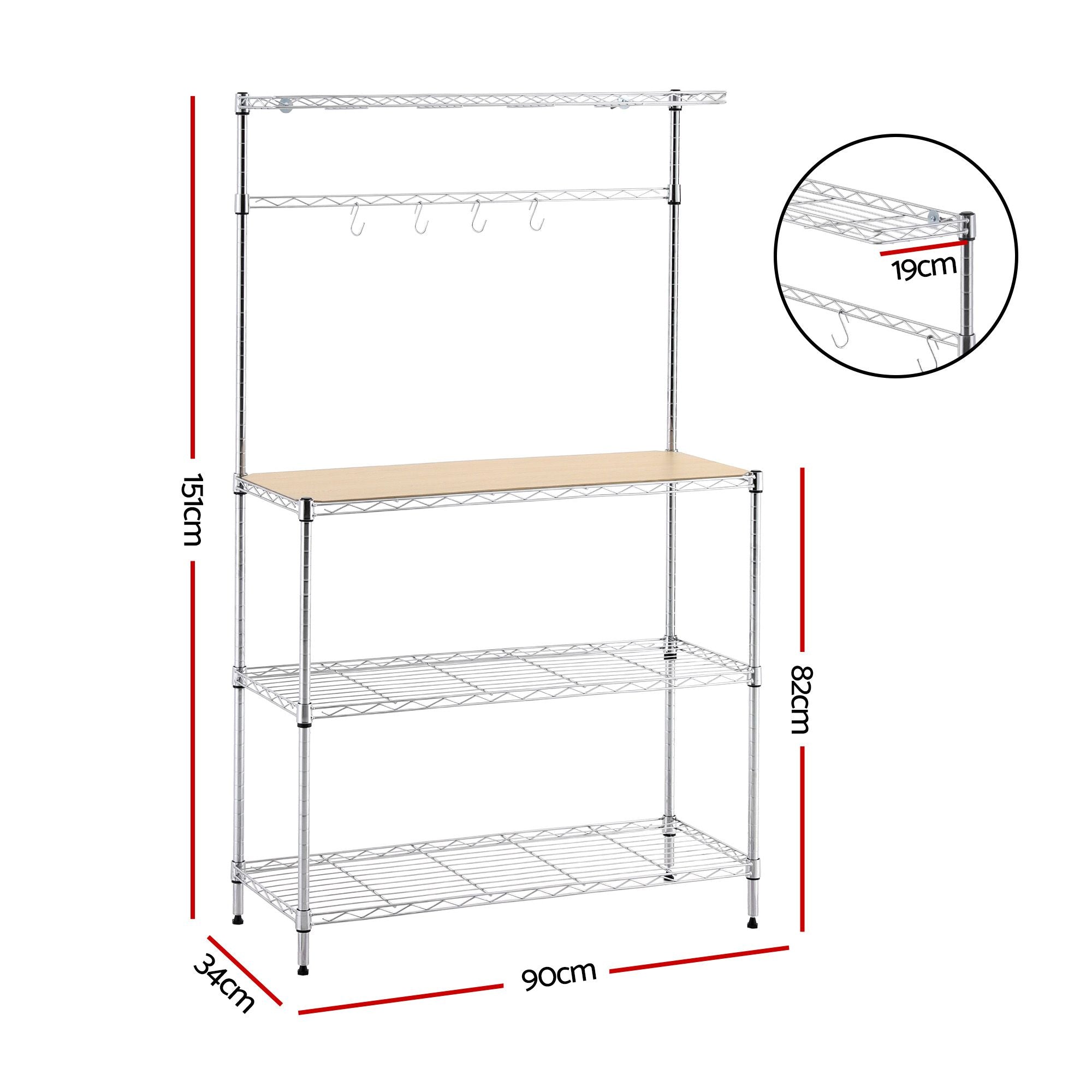 Artiss 4-Tier Metal Kitchen Rack Shelf Silver Storage Shelves Organizer Microwave Stand 90cmx151cm KR-MEL-4S-90-SS