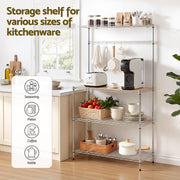 Artiss 4-Tier Metal Kitchen Rack Shelf Silver Storage Shelves Organizer Microwave Stand 90cmx151cm KR-MEL-4S-90-SS
