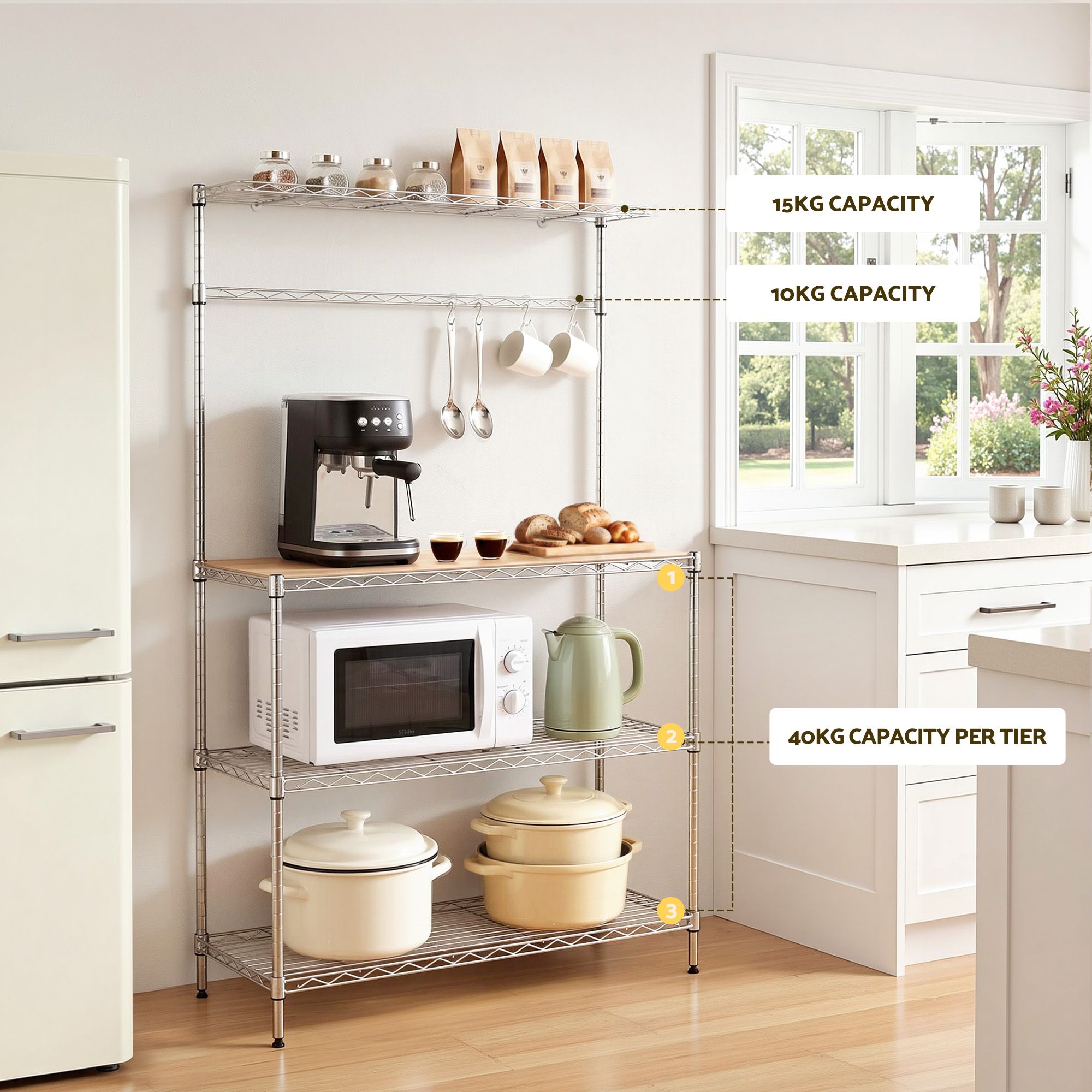Artiss 4-Tier Metal Kitchen Rack Shelf Silver Storage Shelves Organizer Microwave Stand 90cmx151cm KR-MEL-4S-90-SS