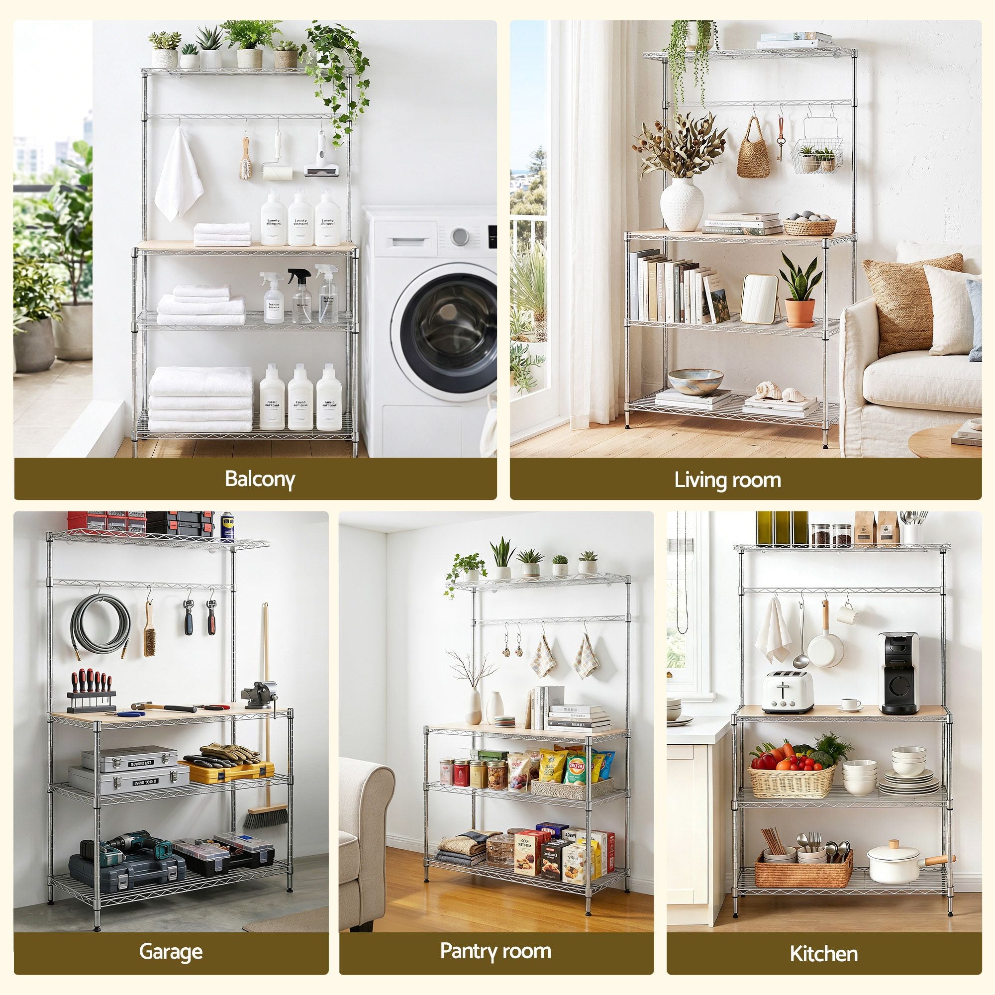 Artiss 4-Tier Metal Kitchen Rack Shelf Silver Storage Shelves Organizer Microwave Stand 90cmx151cm KR-MEL-4S-90-SS