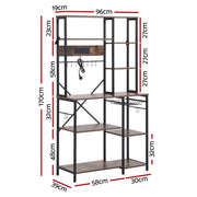 Artiss Kitchen Rack with Power Outlets Hooks 96CMX170CM Microwave Storage Shelf KR-MEL-5S-100-2AC-BKBR