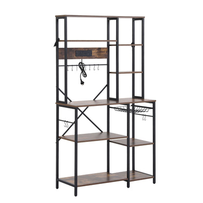 Artiss Kitchen Rack with Power Outlets Hooks 96CMX170CM Microwave Storage Shelf KR-MEL-5S-100-2AC-BKBR