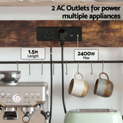 Artiss Kitchen Rack with Power Outlets Hooks 96CMX170CM Microwave Storage Shelf KR-MEL-5S-100-2AC-BKBR