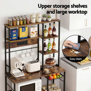 Artiss Kitchen Rack with Power Outlets Hooks 96CMX170CM Microwave Storage Shelf KR-MEL-5S-100-2AC-BKBR