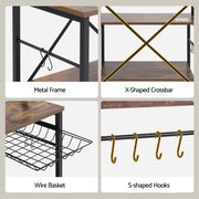 Artiss Kitchen Rack with Power Outlets Hooks 96CMX170CM Microwave Storage Shelf KR-MEL-5S-100-2AC-BKBR
