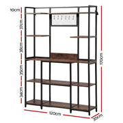 Artiss Kitchen Rack with 6 Hooks Microwave Storage Shelf 120cm x 170cm KR-MEL-5S-120-BKBR
