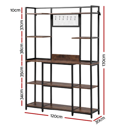 Artiss Kitchen Rack with 6 Hooks Microwave Storage Shelf 120cm x 170cm KR-MEL-5S-120-BKBR