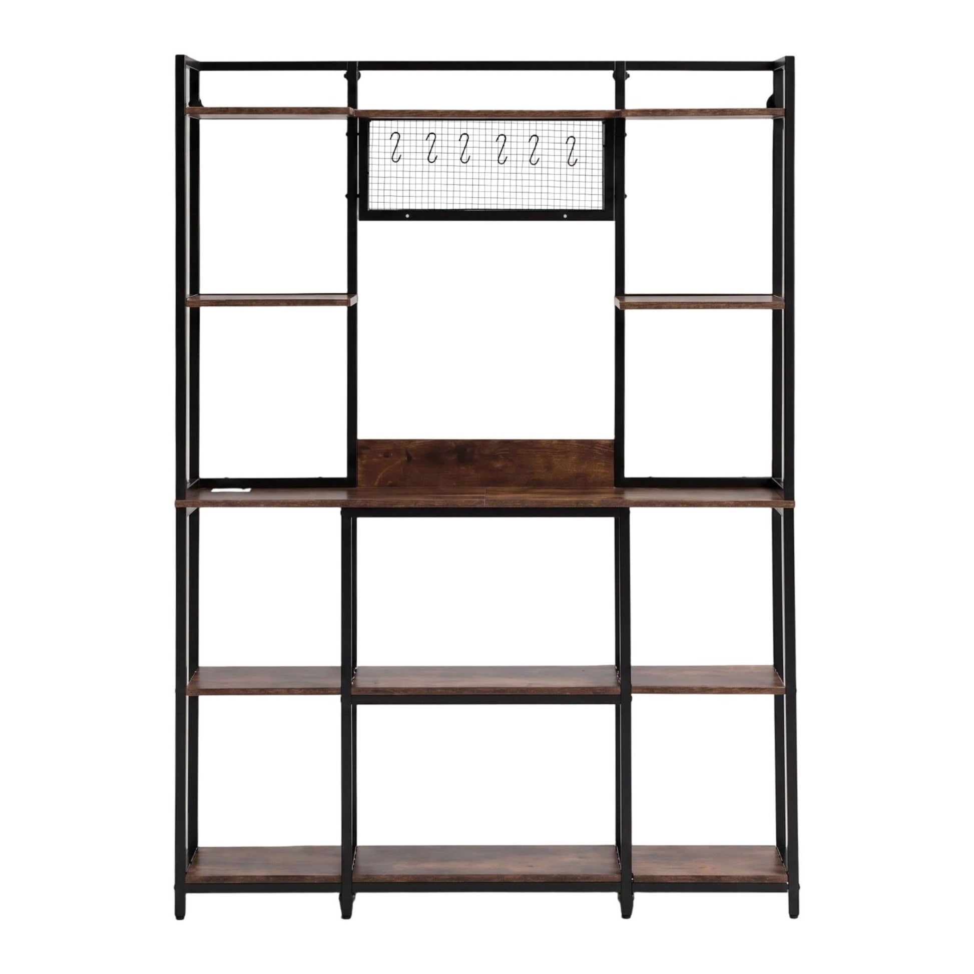Artiss Kitchen Rack with 6 Hooks Microwave Storage Shelf 120cm x 170cm KR-MEL-5S-120-BKBR