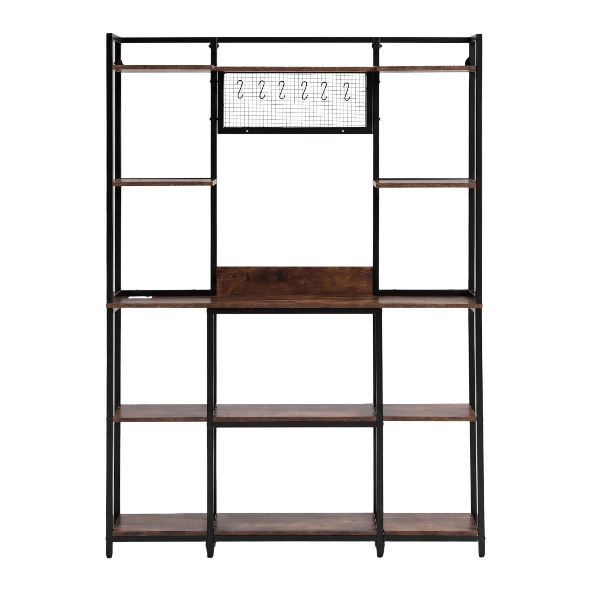 Artiss Kitchen Rack with 6 Hooks Microwave Storage Shelf 120cm x 170cm KR-MEL-5S-120-BKBR