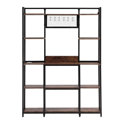 Artiss Kitchen Rack with 6 Hooks Microwave Storage Shelf 120cm x 170cm KR-MEL-5S-120-BKBR