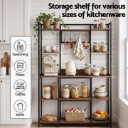 Artiss Kitchen Rack with 6 Hooks Microwave Storage Shelf 120cm x 170cm KR-MEL-5S-120-BKBR