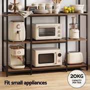 Artiss Kitchen Rack with 6 Hooks Microwave Storage Shelf 120cm x 170cm KR-MEL-5S-120-BKBR