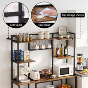 Artiss Kitchen Rack with 6 Hooks Microwave Storage Shelf 120cm x 170cm KR-MEL-5S-120-BKBR
