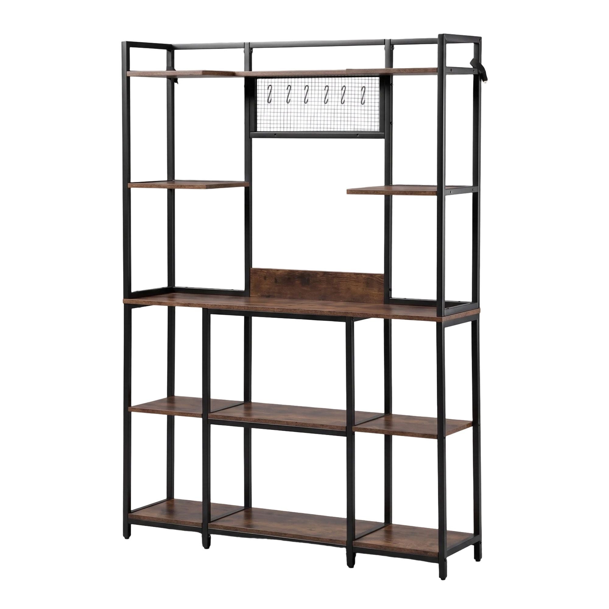 Artiss Kitchen Rack with 6 Hooks Microwave Storage Shelf 120cm x 170cm KR-MEL-5S-120-BKBR