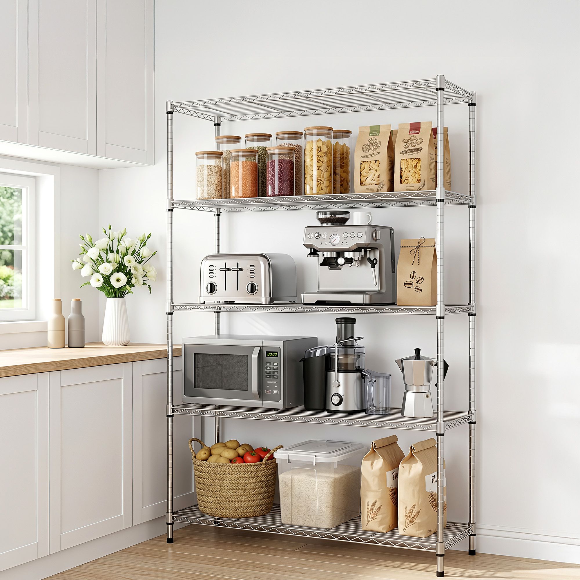 Artiss 5-Tier Kitchen Rack Shelf Shelving 120x45x179CM Adjustable Metal Storage Shelves KR-MEL-5S-120-SS