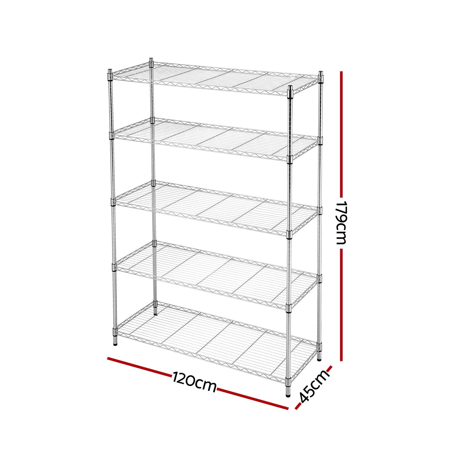 Artiss 5-Tier Kitchen Rack Shelf Shelving 120x45x179CM Adjustable Metal Storage Shelves KR-MEL-5S-120-SS