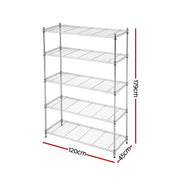 Artiss 5-Tier Kitchen Rack Shelf Shelving 120x45x179CM Adjustable Metal Storage Shelves KR-MEL-5S-120-SS