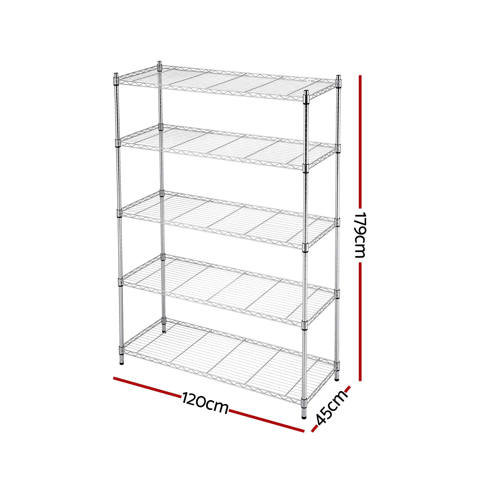 Artiss 5-Tier Kitchen Rack Shelf Shelving 120x45x179CM Adjustable Metal Storage Shelves KR-MEL-5S-120-SS