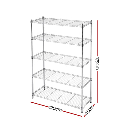 Artiss 5-Tier Kitchen Rack Shelf Shelving 120x45x179CM Adjustable Metal Storage Shelves KR-MEL-5S-120-SS