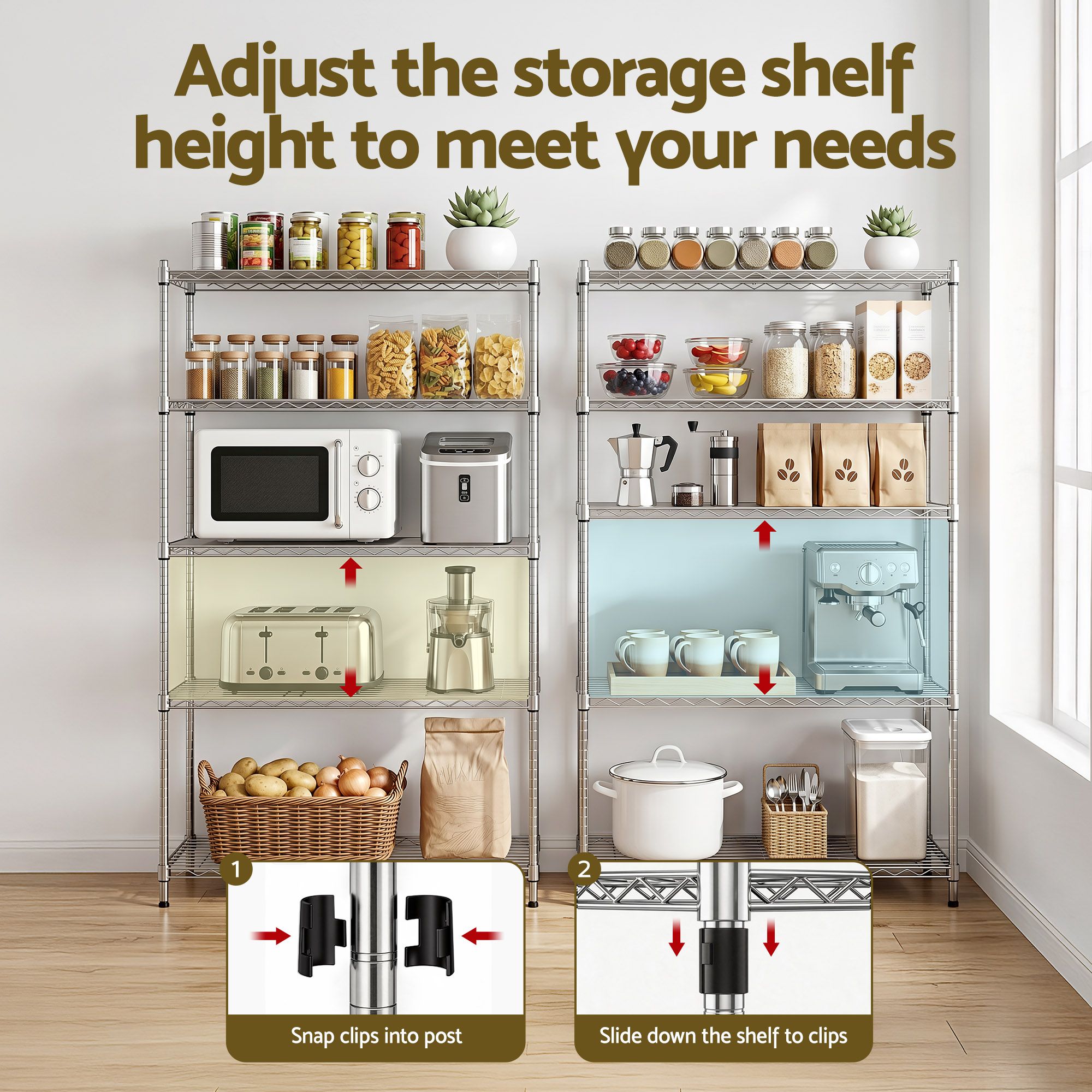 Artiss 5-Tier Kitchen Rack Shelf Shelving 120x45x179CM Adjustable Metal Storage Shelves KR-MEL-5S-120-SS