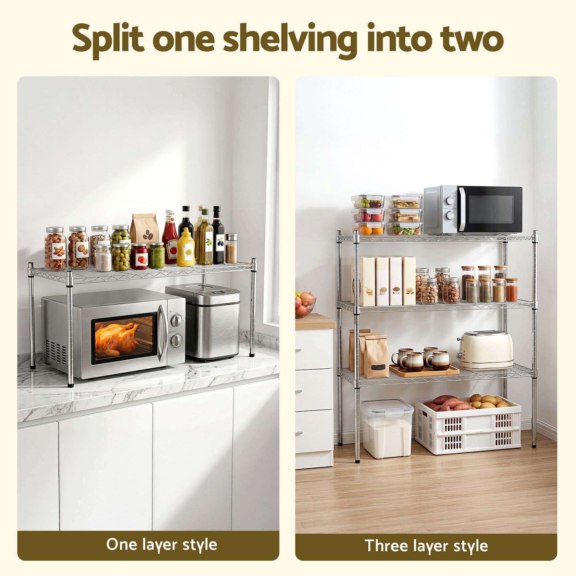 Artiss 5-Tier Kitchen Rack Shelf Shelving 120x45x179CM Adjustable Metal Storage Shelves KR-MEL-5S-120-SS