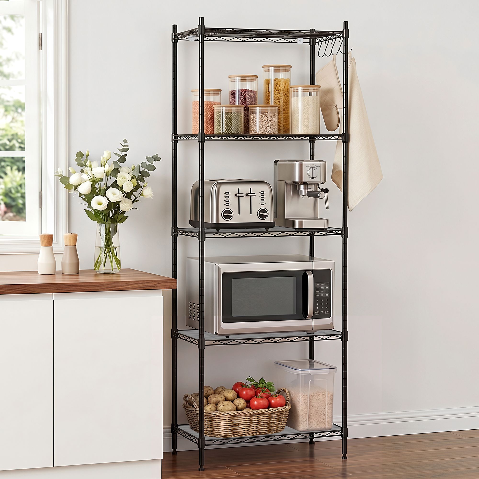 Artiss 5-Tier Kitchen Rack Shelf Shelving Unit 55x30x150CM Adjustable Metal Storage Shelves Black KR-MEL-5S-55-BK