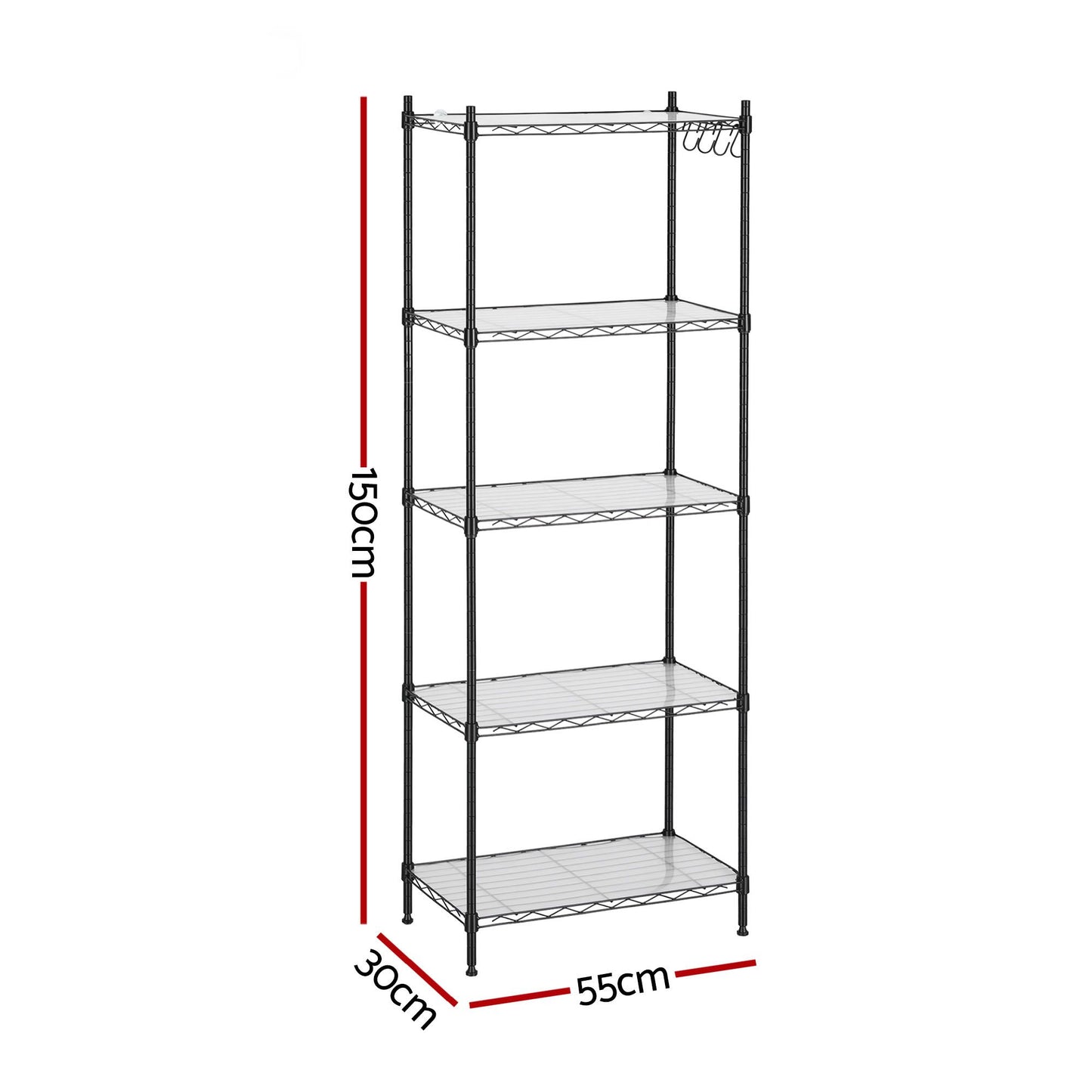 Artiss 5-Tier Kitchen Rack Shelf Shelving Unit 55x30x150CM Adjustable Metal Storage Shelves Black KR-MEL-5S-55-BK