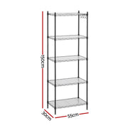 Artiss 5-Tier Kitchen Rack Shelf Shelving Unit 55x30x150CM Adjustable Metal Storage Shelves Black KR-MEL-5S-55-BK