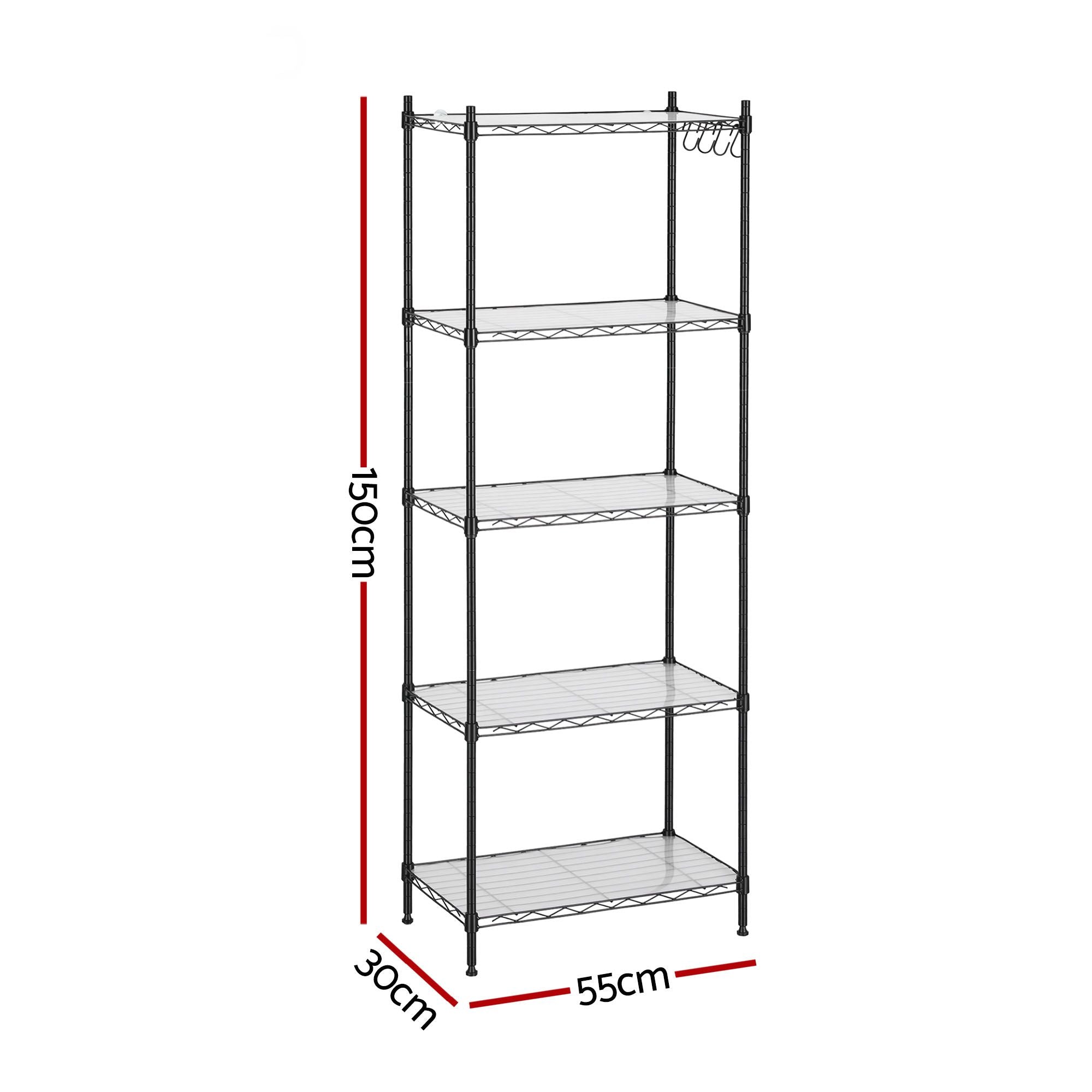 Artiss 5-Tier Kitchen Rack Shelf Shelving Unit 55x30x150CM Adjustable Metal Storage Shelves Black KR-MEL-5S-55-BK