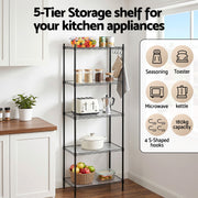 Artiss 5-Tier Kitchen Rack Shelf Shelving Unit 55x30x150CM Adjustable Metal Storage Shelves Black KR-MEL-5S-55-BK