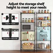 Artiss 5-Tier Kitchen Rack Shelf Shelving Unit 55x30x150CM Adjustable Metal Storage Shelves Black KR-MEL-5S-55-BK