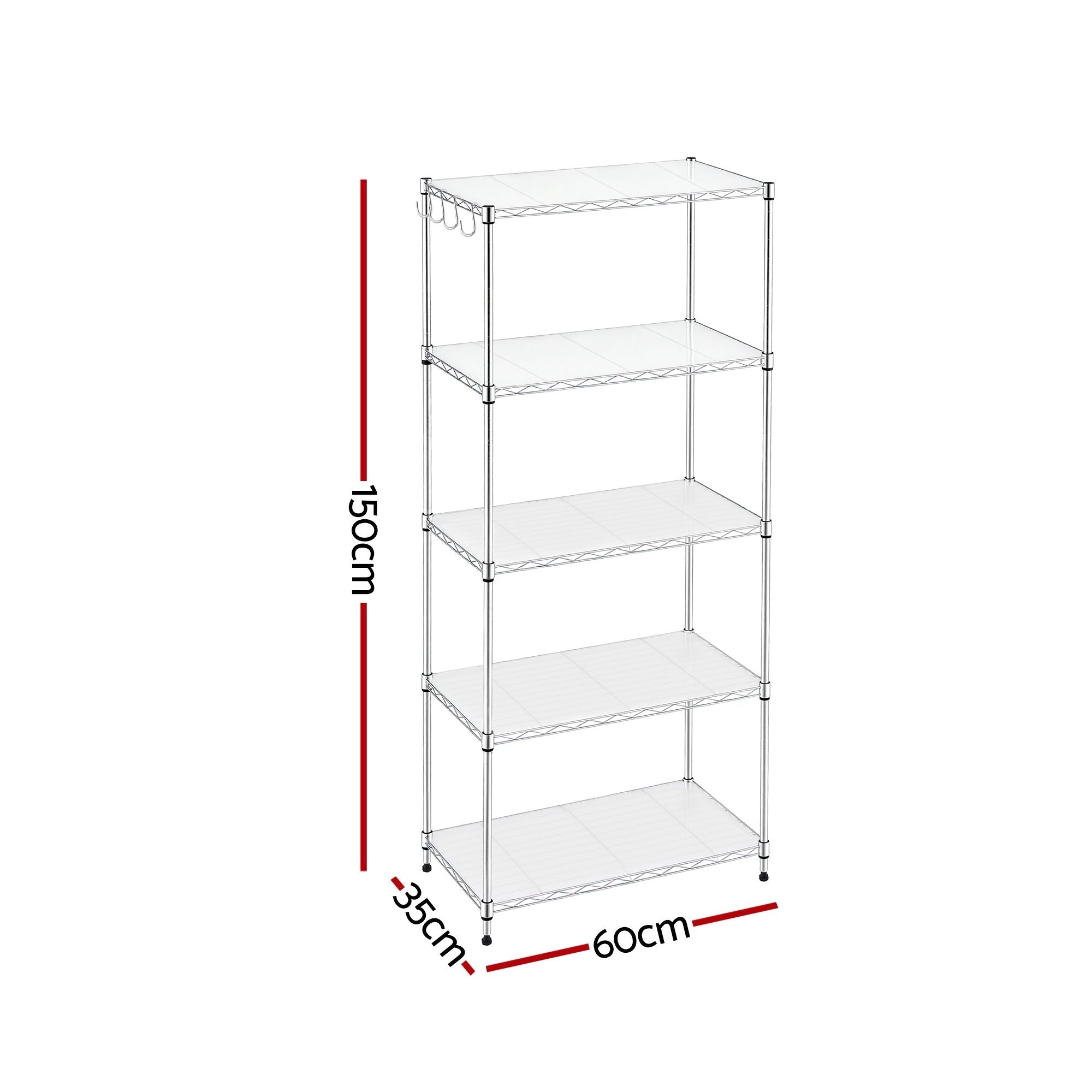 Artiss 5-Tier Kitchen Rack Shelf Shelving Unit 60x35x150CM Adjustable Metal Storage Shelves Silver KR-MEL-5S-60-SS