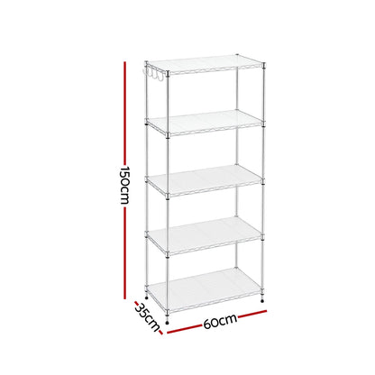 Artiss 5-Tier Kitchen Rack Shelf Shelving Unit 60x35x150CM Adjustable Metal Storage Shelves Silver KR-MEL-5S-60-SS