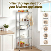 Artiss 5-Tier Kitchen Rack Shelf Shelving Unit 60x35x150CM Adjustable Metal Storage Shelves Silver KR-MEL-5S-60-SS