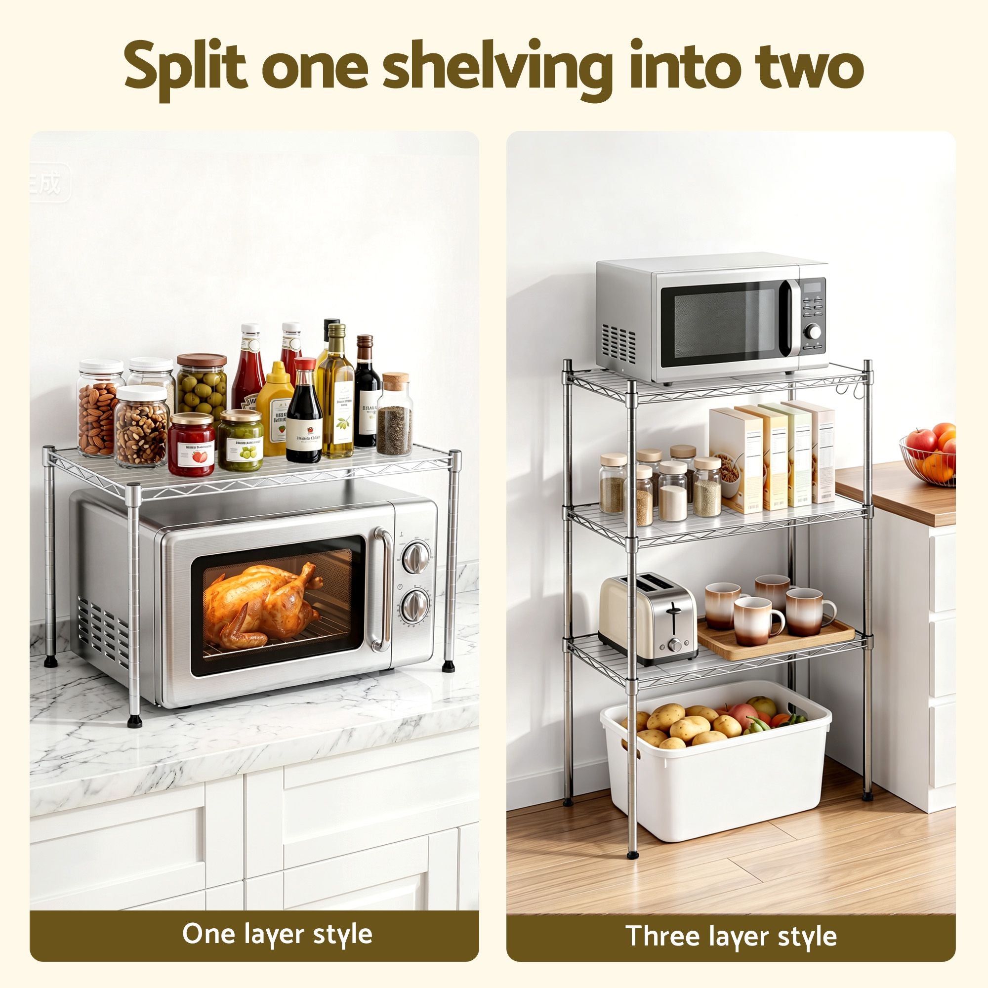Artiss 5-Tier Kitchen Rack Shelf Shelving Unit 60x35x150CM Adjustable Metal Storage Shelves Silver KR-MEL-5S-60-SS