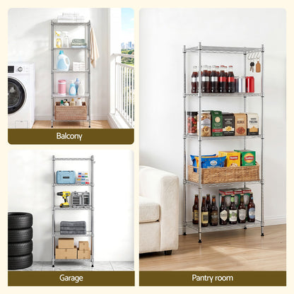 Artiss 5-Tier Kitchen Rack Shelf Shelving Unit 60x35x150CM Adjustable Metal Storage Shelves Silver KR-MEL-5S-60-SS