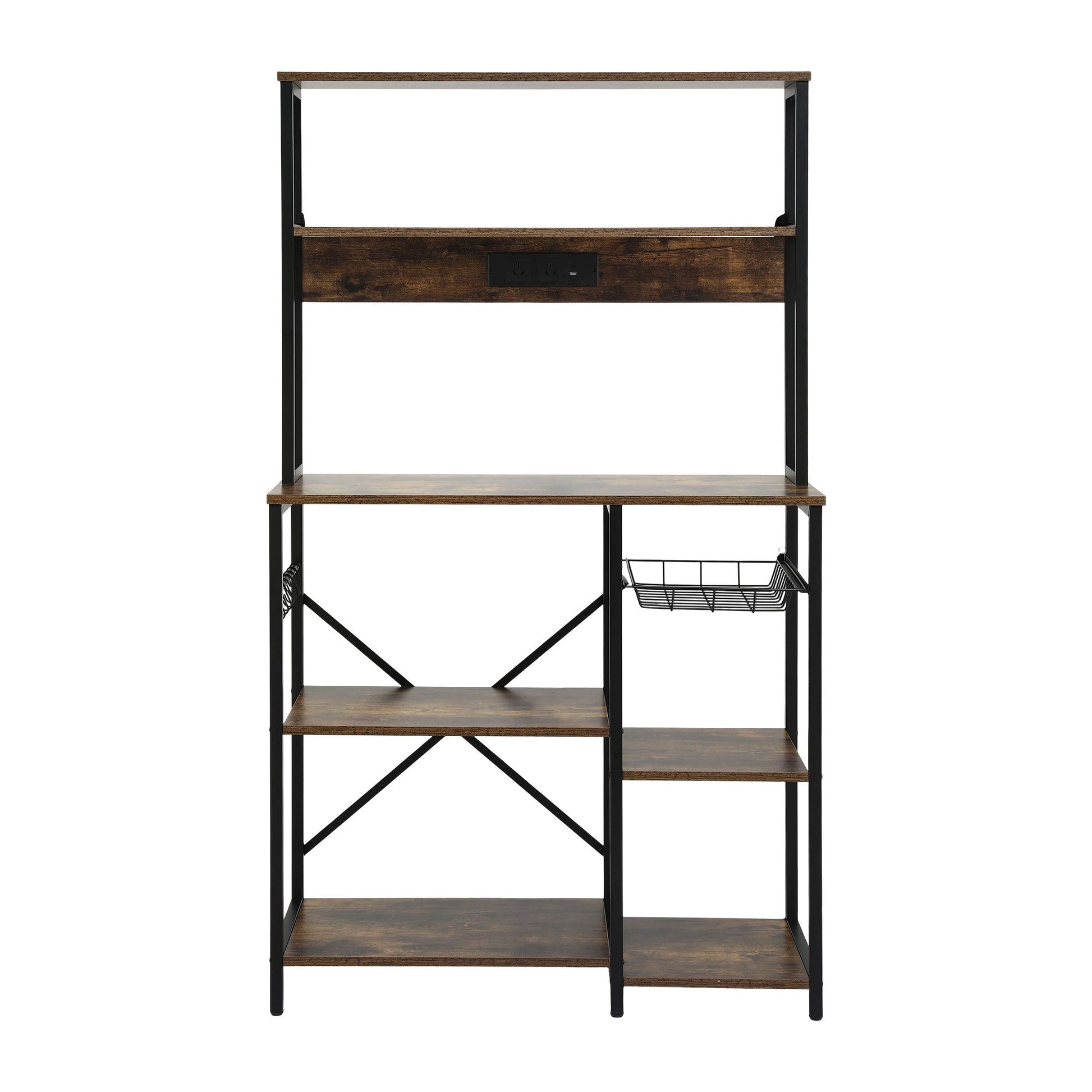 Artiss 5-Tier Kitchen Rack with Power Outlets 90CMX153CM Microwave Storage Shelf KR-MEL-5S-90-2AC-BKBR