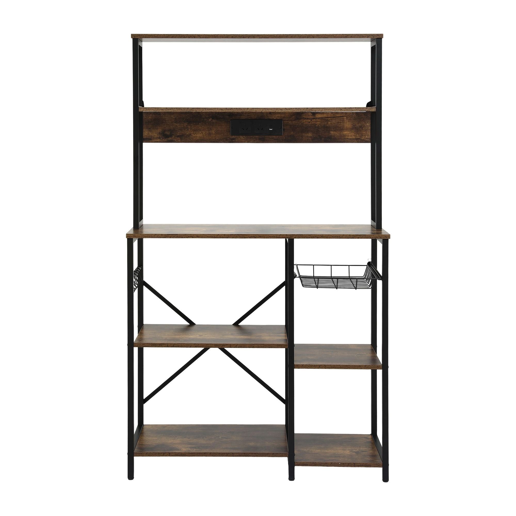 Artiss 5-Tier Kitchen Rack with Power Outlets 90CMX153CM Microwave Storage Shelf KR-MEL-5S-90-2AC-BKBR