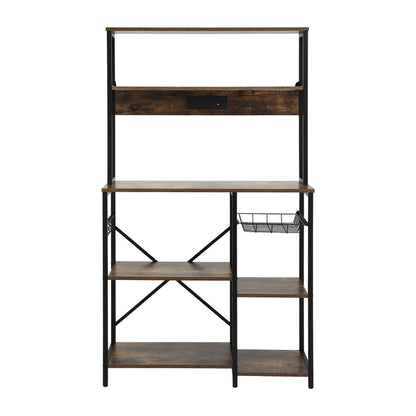 Artiss 5-Tier Kitchen Rack with Power Outlets 90CMX153CM Microwave Storage Shelf KR-MEL-5S-90-2AC-BKBR