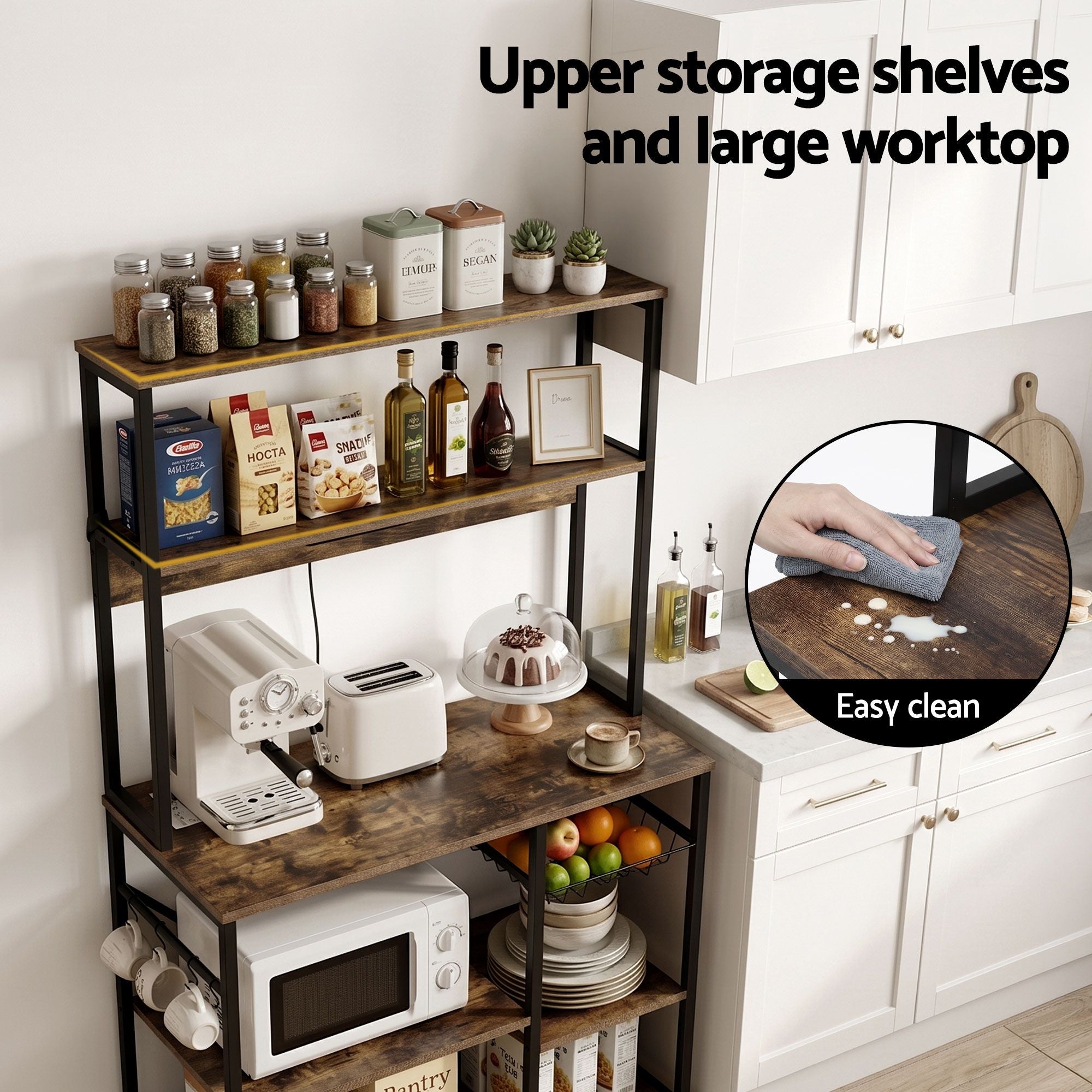 Artiss 5-Tier Kitchen Rack with Power Outlets 90CMX153CM Microwave Storage Shelf KR-MEL-5S-90-2AC-BKBR
